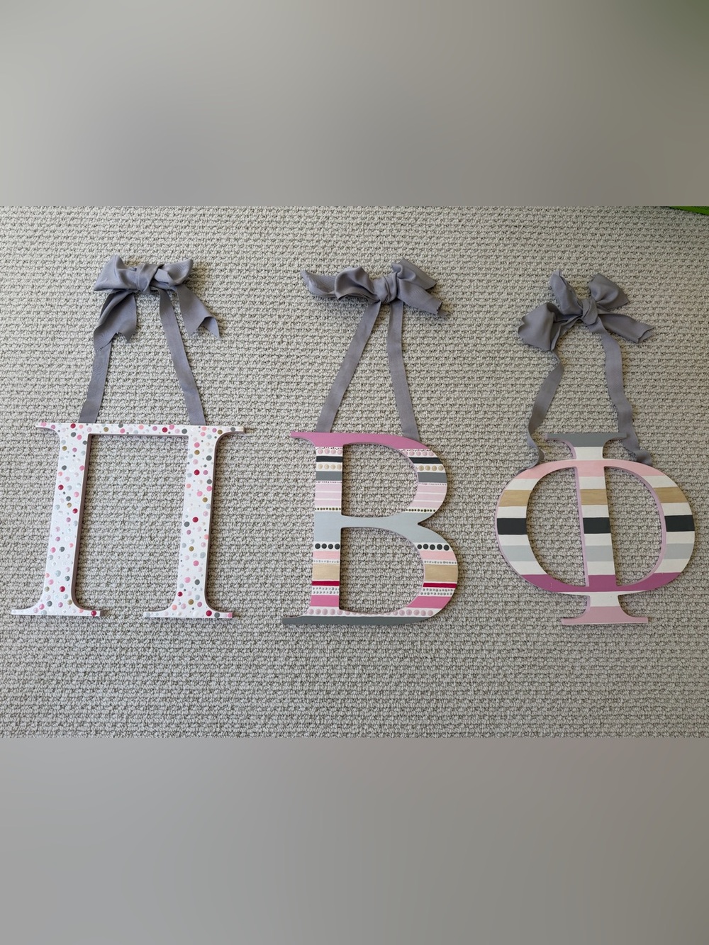Decorative Pi Beta Phi Sorority Wall Hanging Letters - Pink, Gray, White